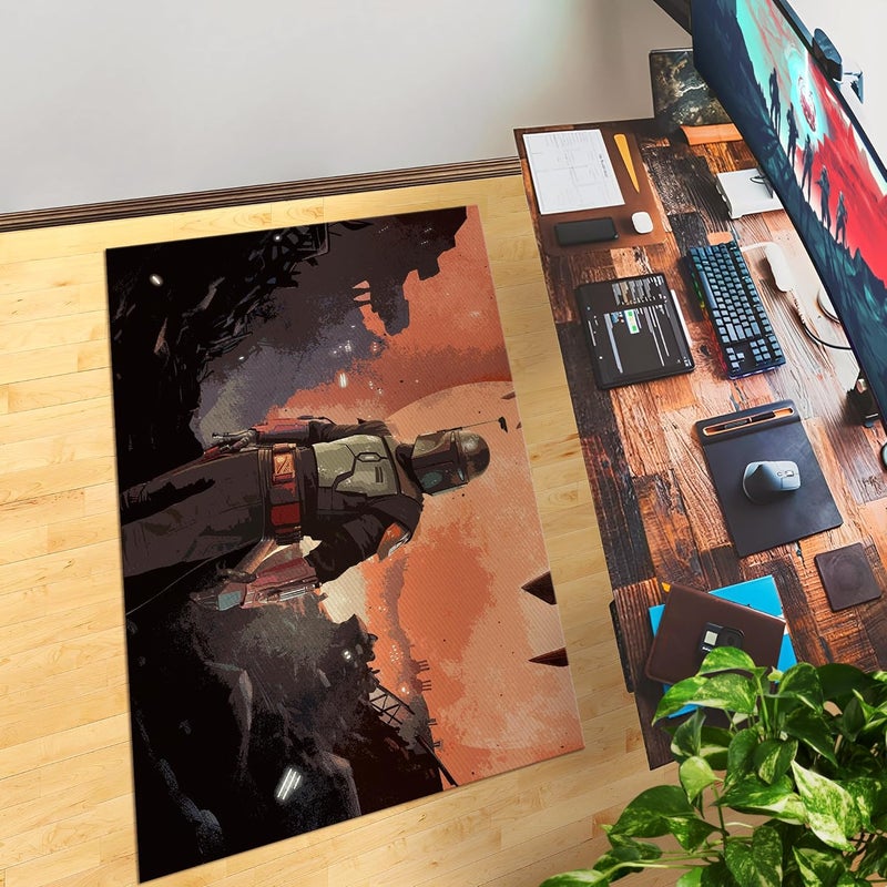 DreamController Starwarrs Bobba Fett Custom Rugs for Gamer Room (62x40inch)| Playroom Carpets Inspired by Games & Anime Decor for Gamers | Gamer Room Decor for Kids Teen Anti-Slip Gaming Mats - Image 5